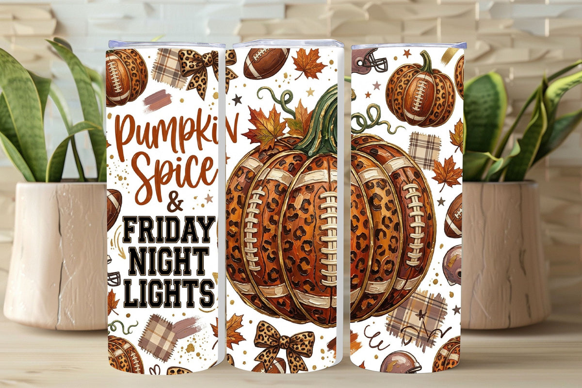 Pumpkin Spice and Friday Night Lights Football Mom Tumbler and Tumbler Wrap PNG   *1076