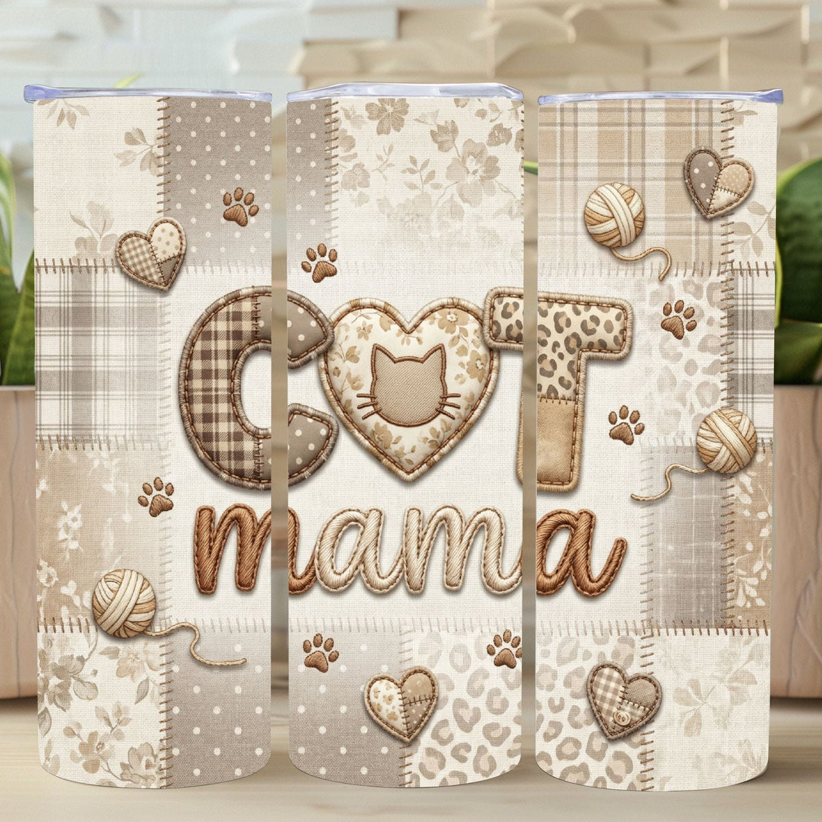 Cat Mama Patchwork Applique Tumbler   *928