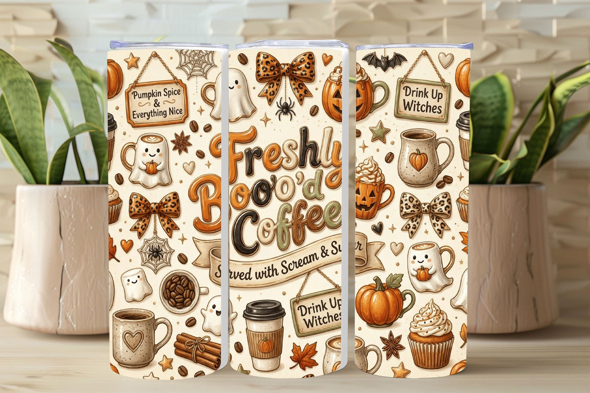 Freshly Boo'd Coffee Tumbler and Tumbler Wrap *1110
