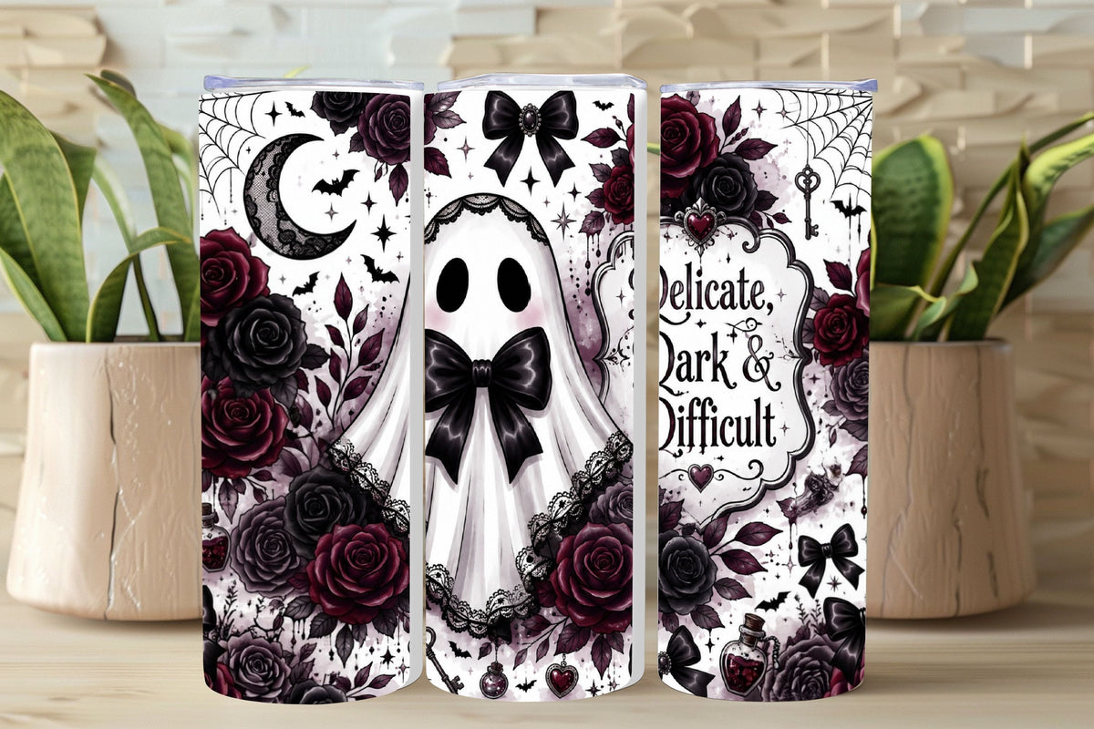 Delicate, Dark & Difficult Ghost Tumbler and Tumbler Wrap  *1090