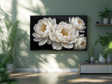 White Peony Frame TV Art – Elegant Floral TV Wall Art