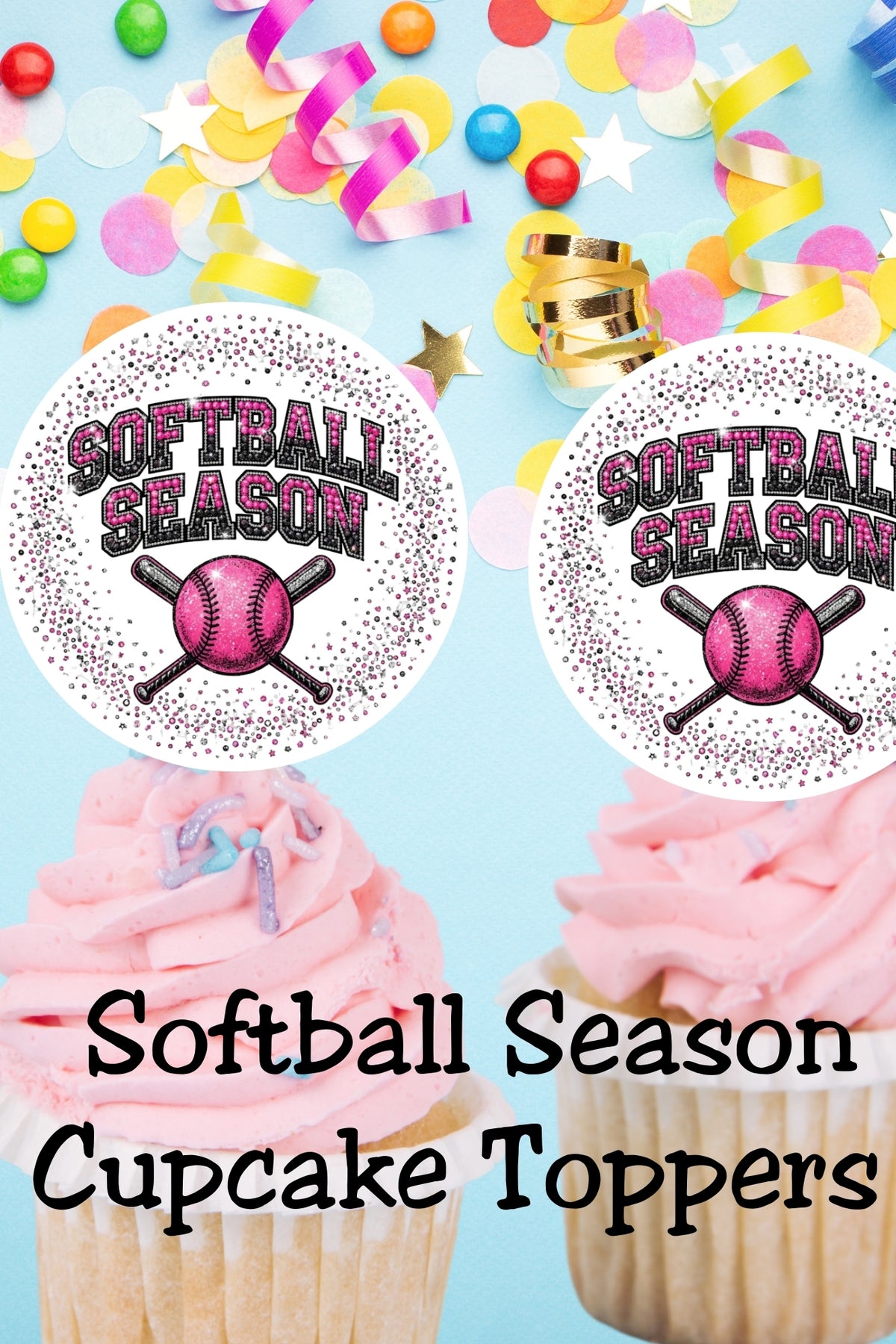 Pink Softball Cupcake Toppers Printable