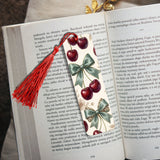 Cherry Bow Metal Bookmark with Tassel