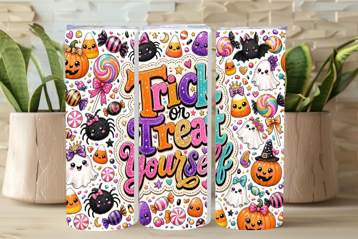 Trick or Treat Yourself Halloween Tumbler and Tumbler Wrap  *1112