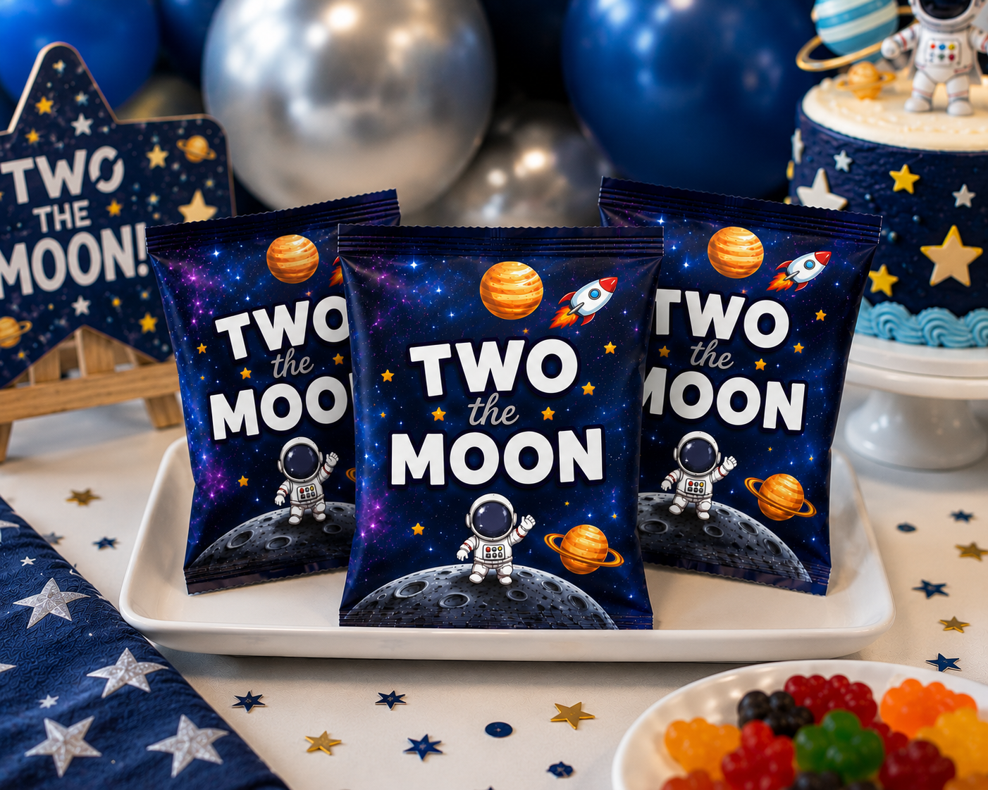 Two The Moon Fruit Snack Wrapper Printable, Space Birthday Party Favor, Astronaut Fruit Snack Wrap, Galaxy Birthday Treat Bag