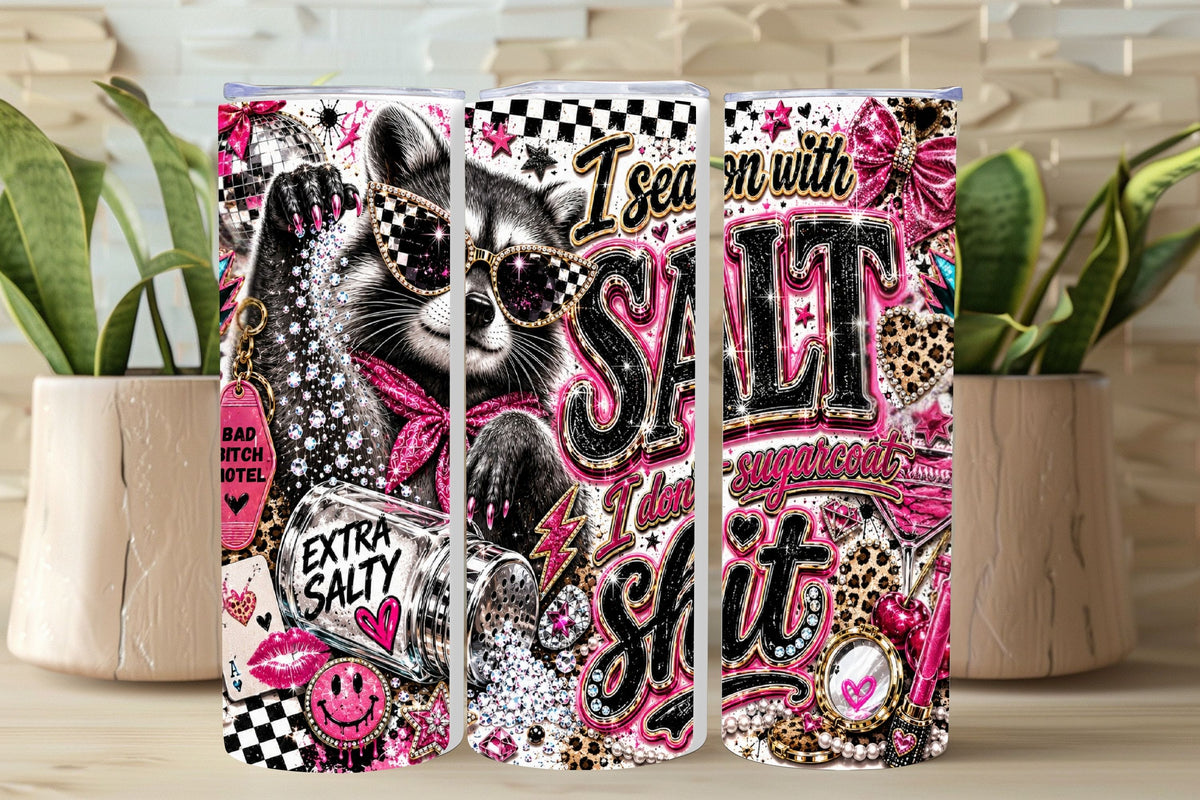 I Season with Salt Tumbler Wrap PNG & 20oz Skinny Tumbler   *1058