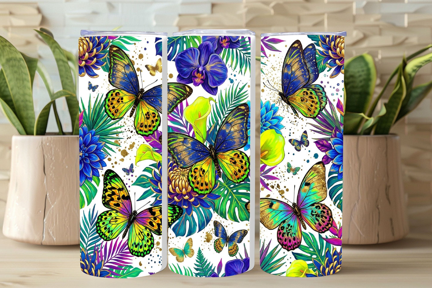Butterfly Floral  TUMBLER and Tumbler Wrap PNG   *1064