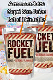 Turn party drinks into instant favorites with these Rocket Fuel Capri Sun labels! Perfect for a space birthday, astronaut party, or spaceship birthday, these fun drink wraps make an unforgettable birthday favor. Easy to print and perfect for space party drink stations and outer space celebrations.