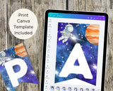 Space Alphabet Pennant Banner Set (A–Z + 0–9) – Astronaut Party Decor Printable