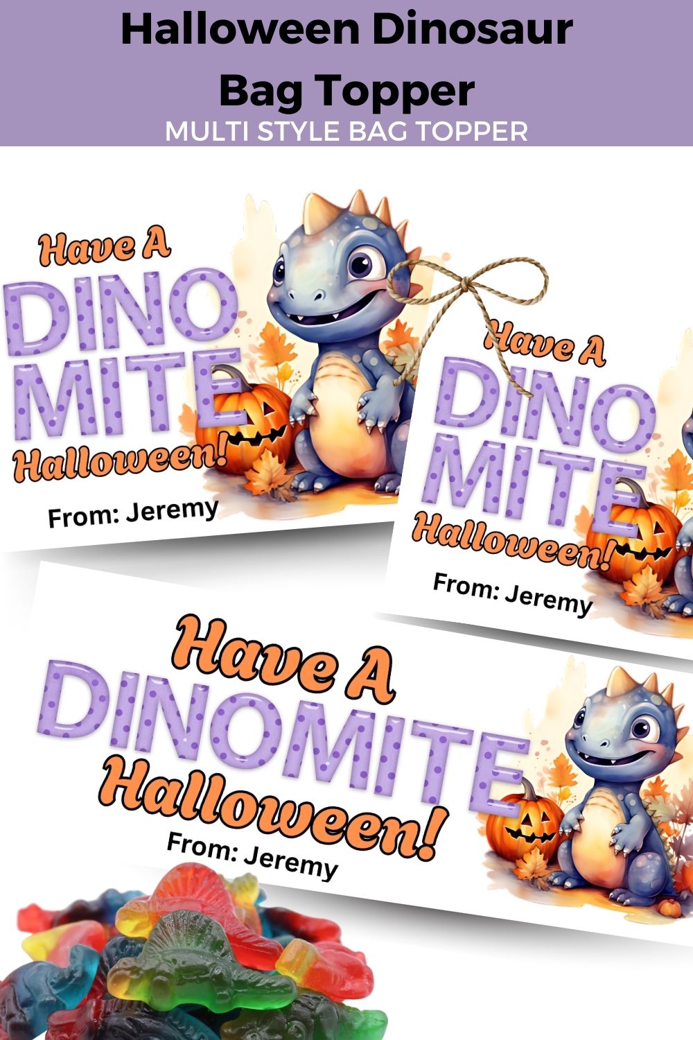 Dinomite Halloween Bag Topper Canva Template Printable