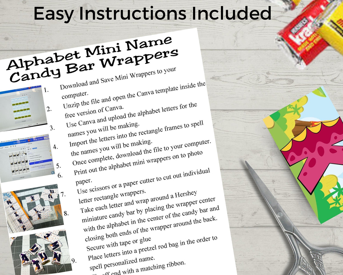 Dinosaur Alphabet Hershey Candy Bar Wrapper Printable