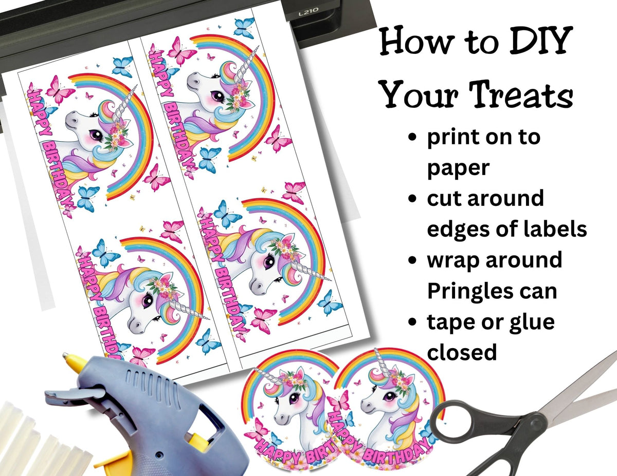 Unicorn Rainbow Pringles Labels Printable Party Favors
