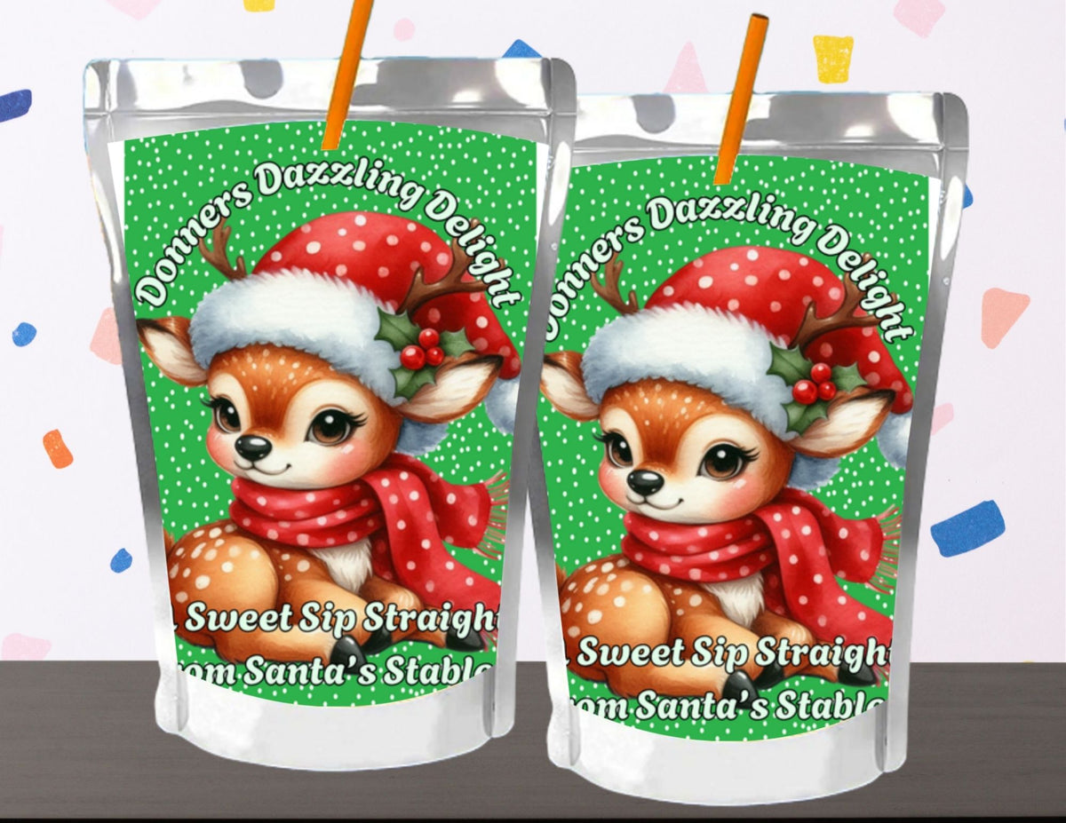 Reindeer Capri Sun Labels – Printable Christmas Drink Pouch Stickers for Kids