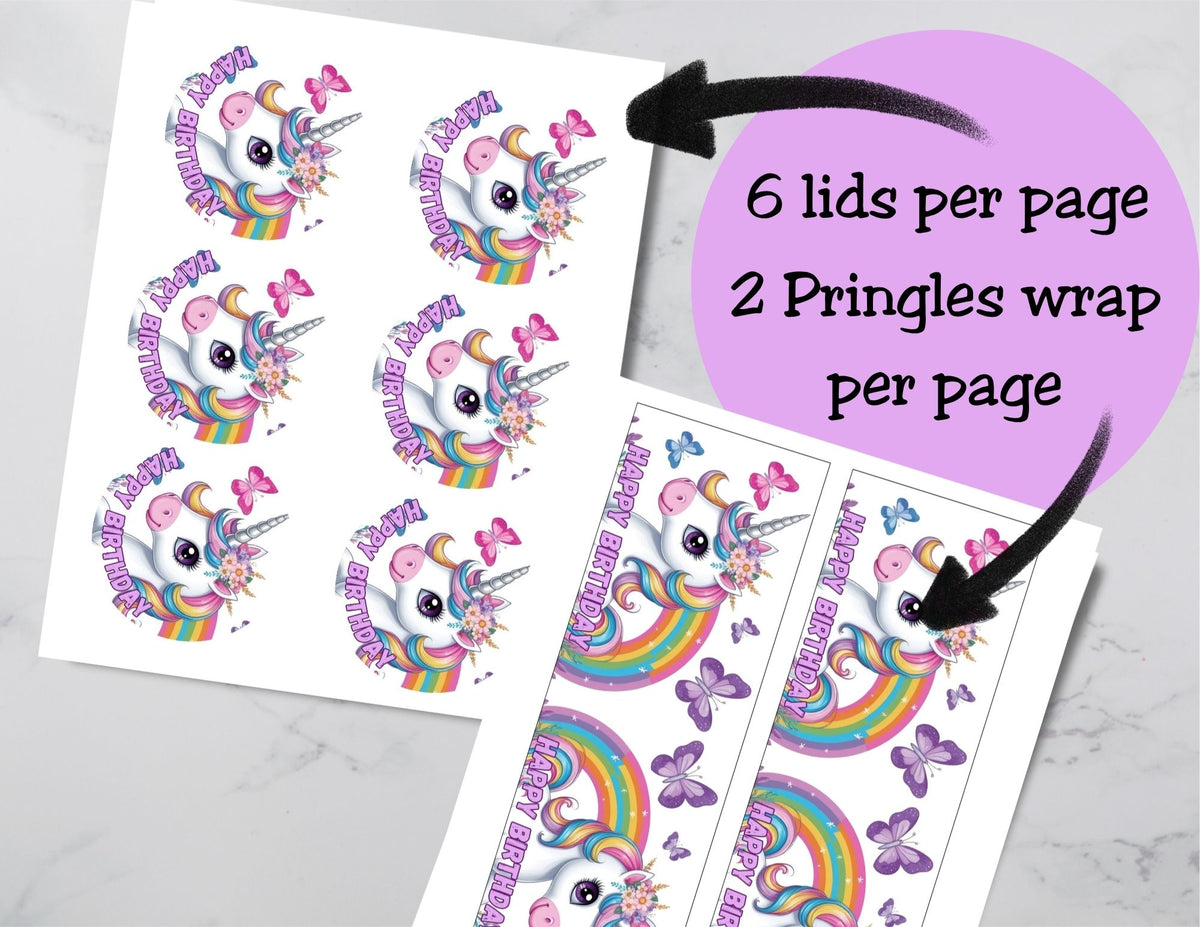 Unicorn Rainbow Pringles Labels Printable Party Favors