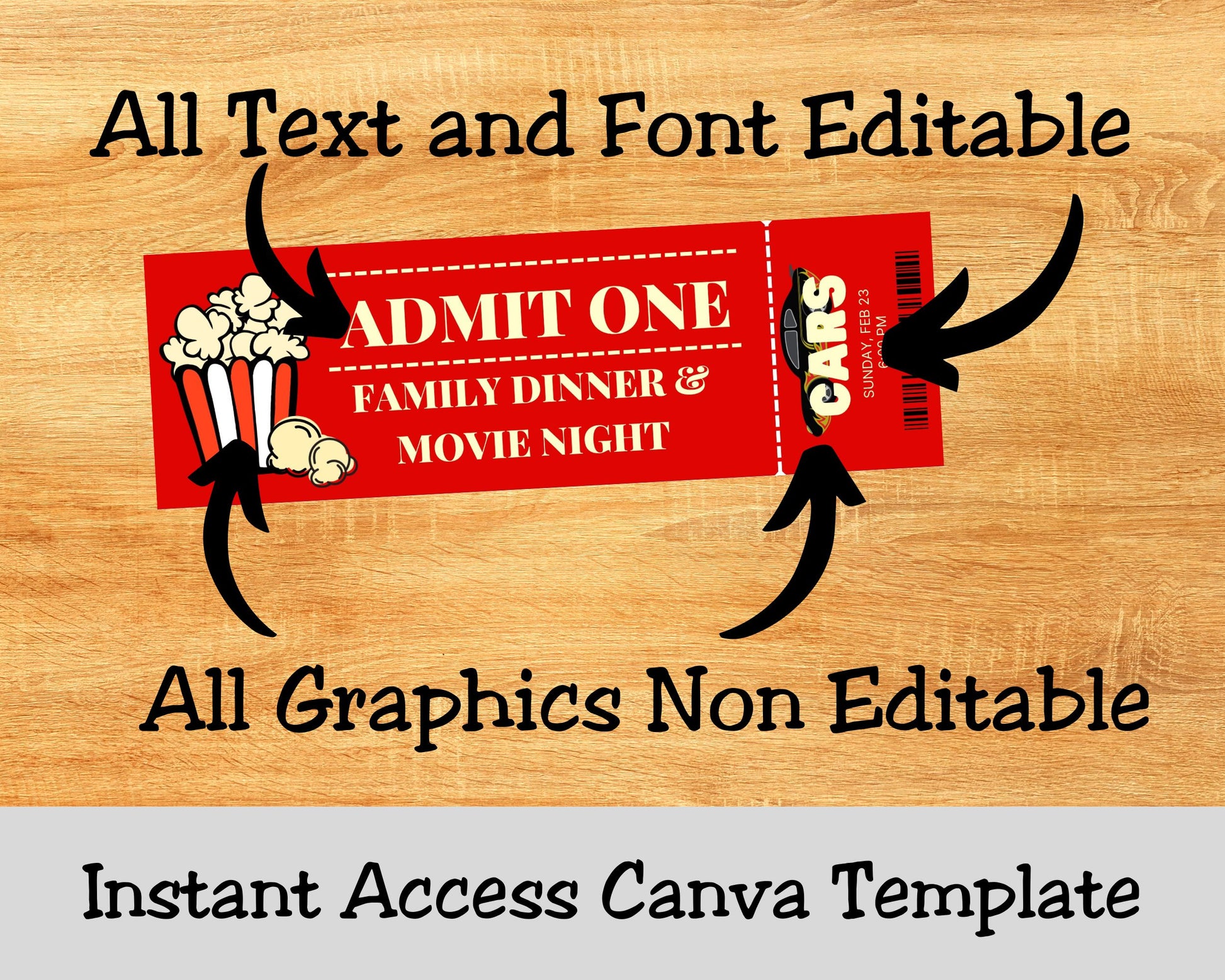Digital Movie Night Template Car Theme Design Printable Party Collection Family Entertainment Package Movie Ticket Bundle Popcorn Graphics Design Home Theater Experience Perfect Event Planning Essential Digital Download Format Custom