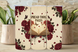Three phone cases with floral design and text 'PREAD THOS PAGES' on a wooden surface.