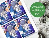 Four packages of 'Astronaut Juice' with an astronaut design on a white surface with green label.