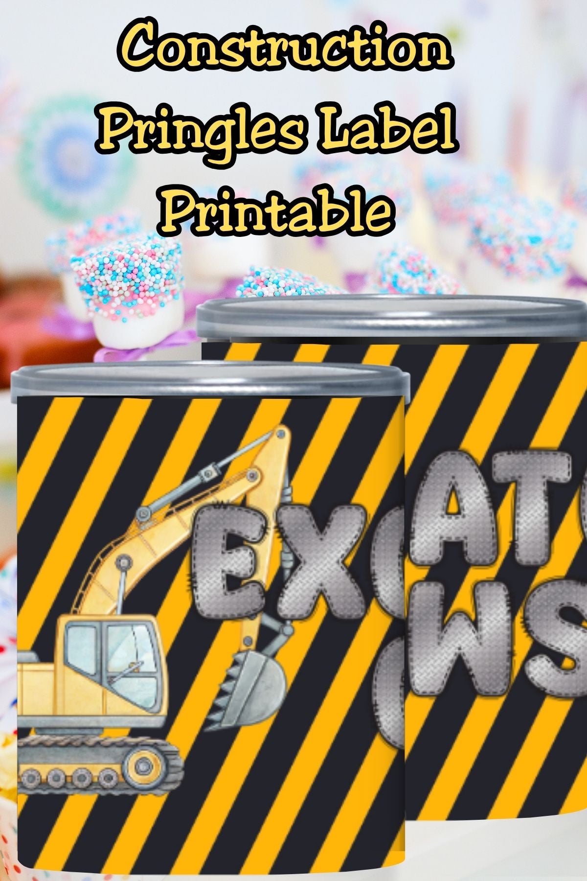 Construction Pringles Can Label & Lid Party Favor Printable