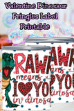 Dinosaur Valentine Pringles Label & Lid Printable