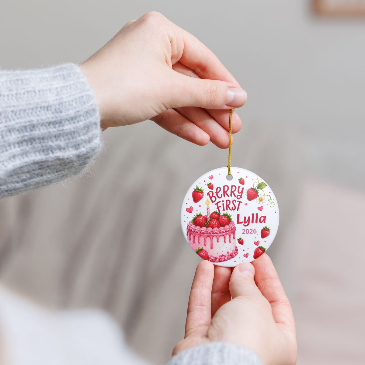 Berry First Birthday Ornament, Personalized Strawberry First Birthday Gift, Baby Girl 1st Birthday Christmas Ornament, Name Year Keepsake