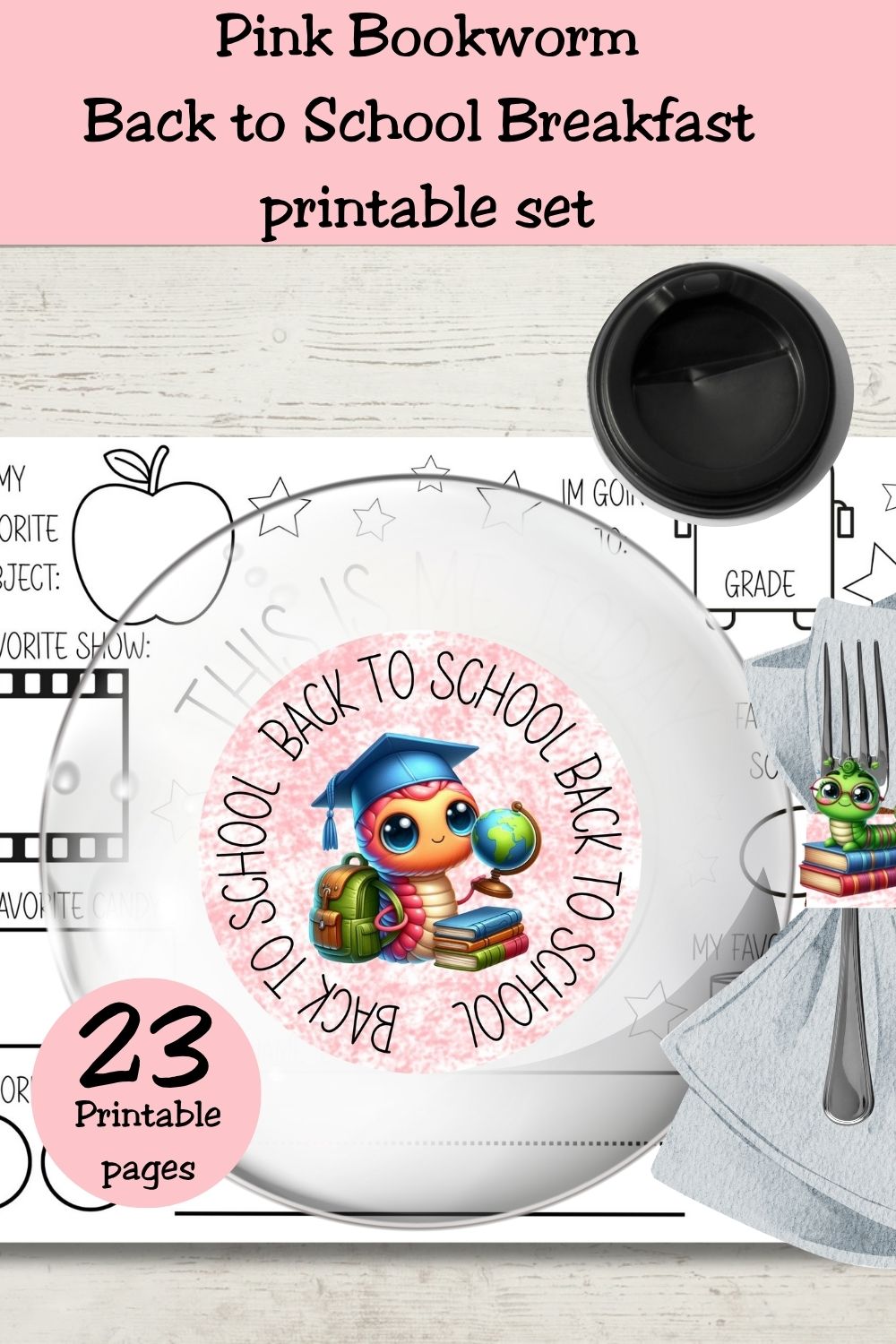 Bookworm Back to School Breakfast Printable Set
