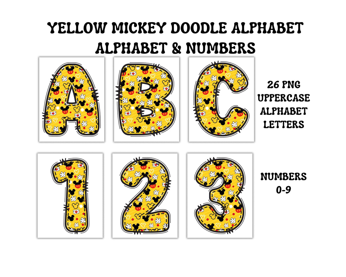 Mickey Heads Doodle Alphabet Clip Art for Parties, Nursery Decor