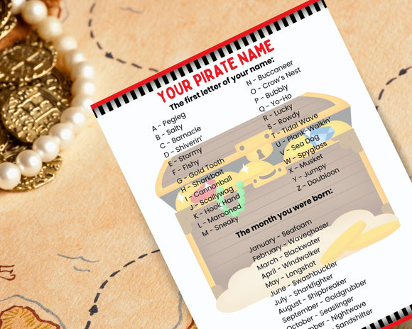 Pirate Name Generator Printable Game