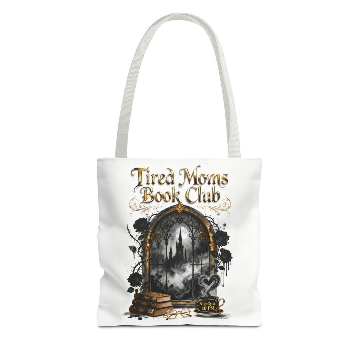 Tired Moms Book Club Tote Bag, Book Lover Gift, Funny Booktok Reader Bag, Booktrovert Mom Tote, Gothic Bookish Aesthetic Bag