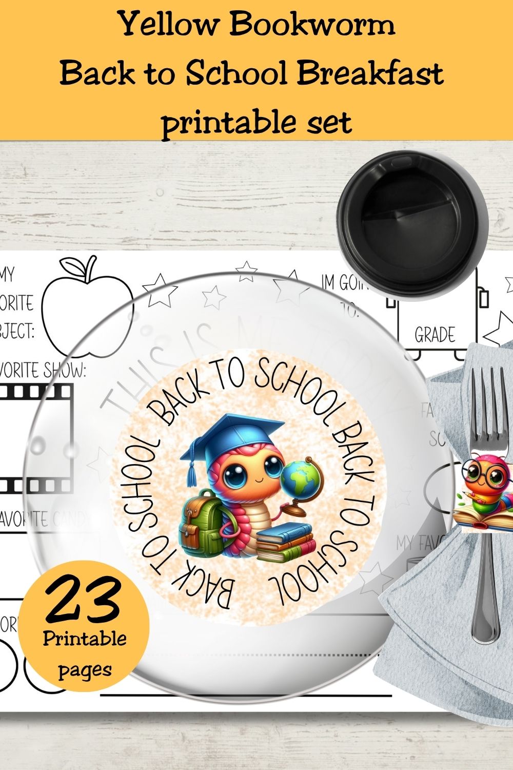 Bookworm Back to School Breakfast Printable Set