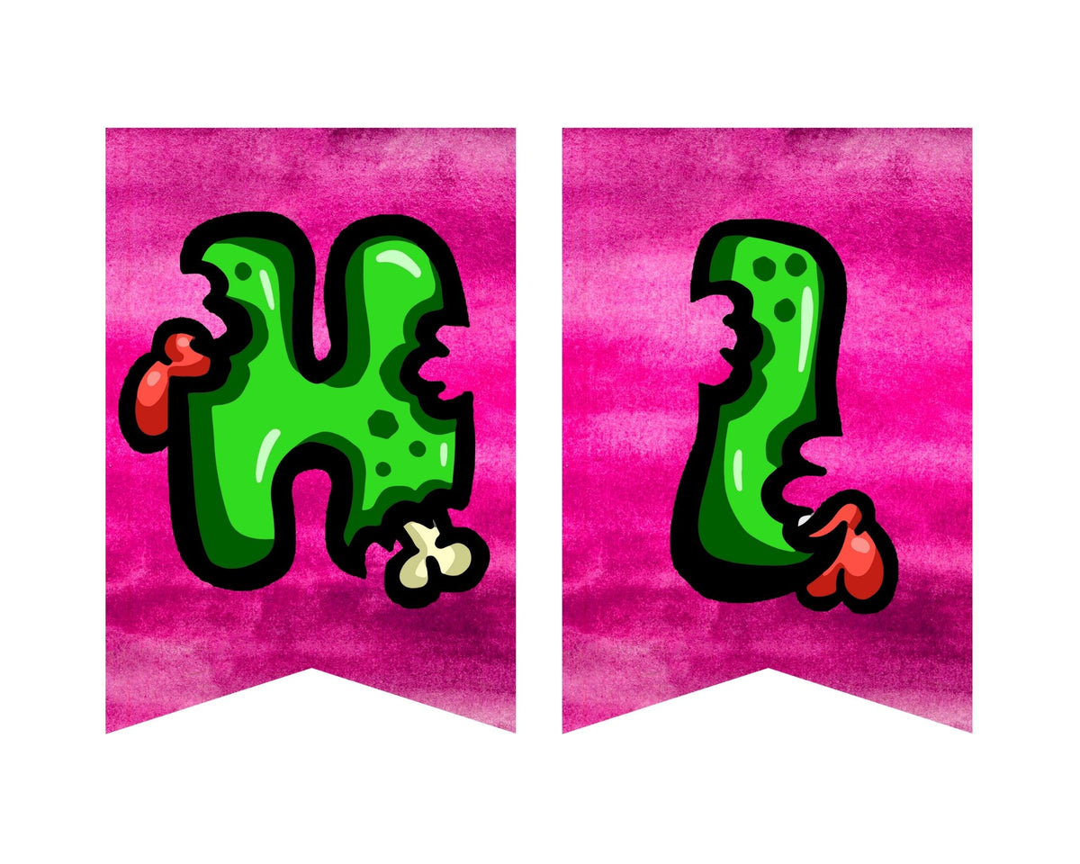 Pink Zombie Halloween Pennant Banner Printable
