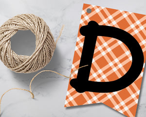 Fall Orange Plaid Pennant Banner P