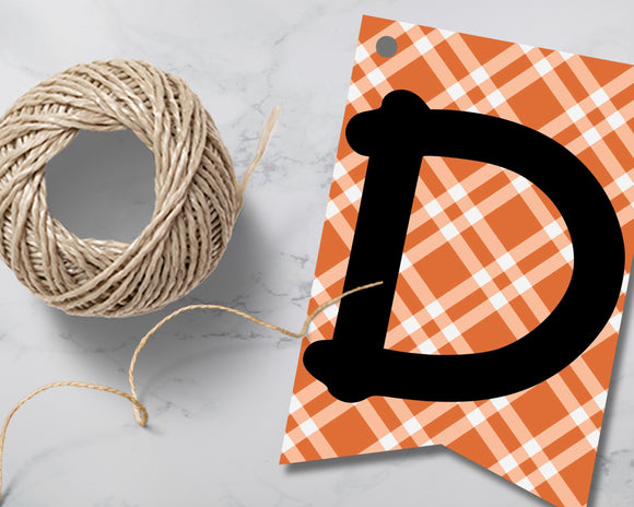 Fall Orange Plaid Pennant Banner P