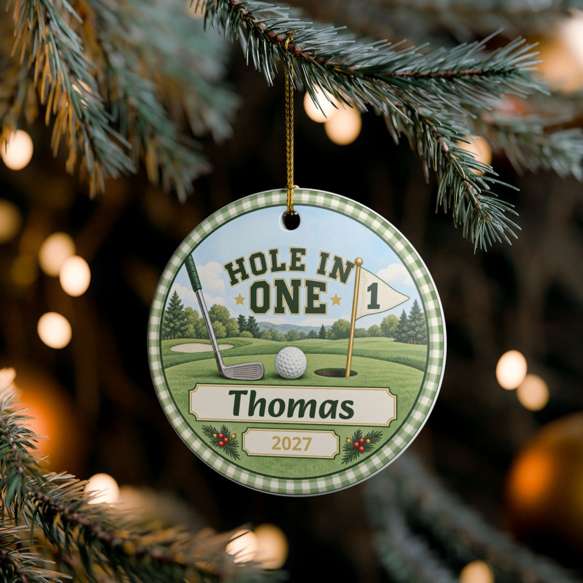 Personalized Hole In One Ornament, First Birthday Golf Christmas Ornament, One Par-Tee Baby Boy Keepsake, Name Year Ornament