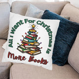 More Books for Christmas Spun Polyester Square Pillowcase