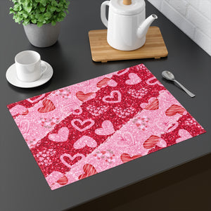 Valentine Red and Pink Glitter Hearts Placemat, 1pc