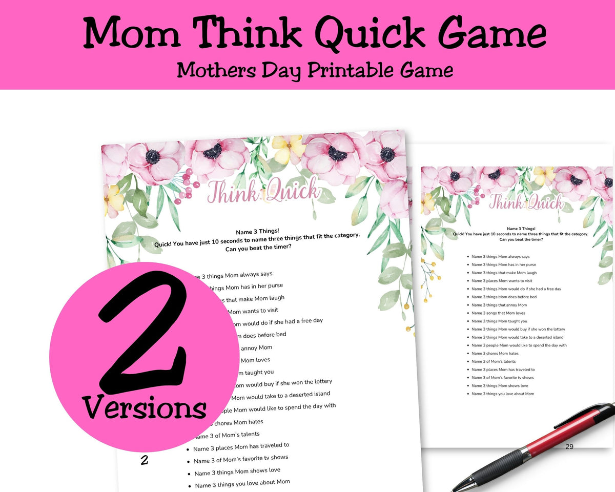 Mom Printable Games for Mothers Day or Pink Flower Baby Shower