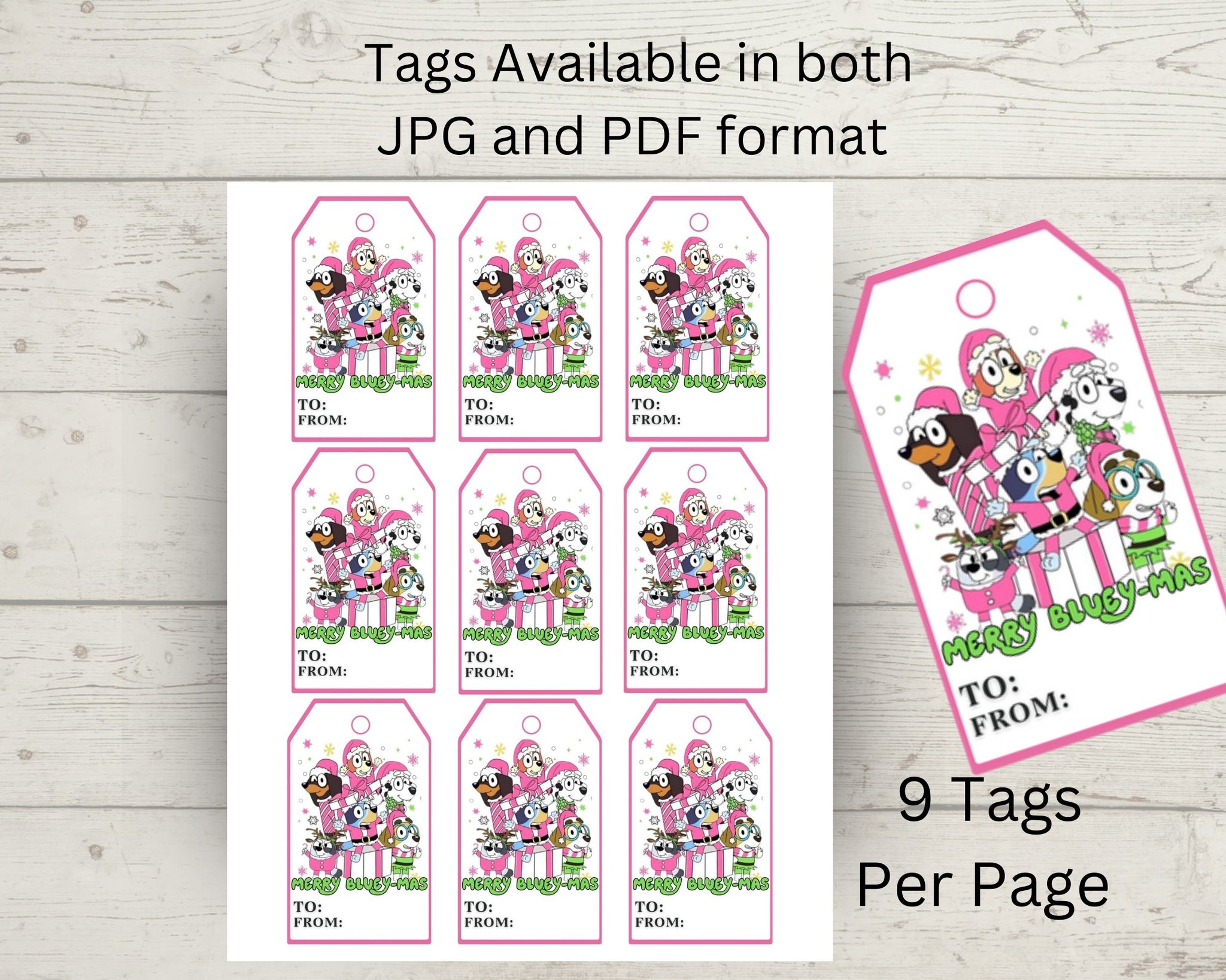 Bluey Christmas Tree Gift Tags Printable DIY Party Mom