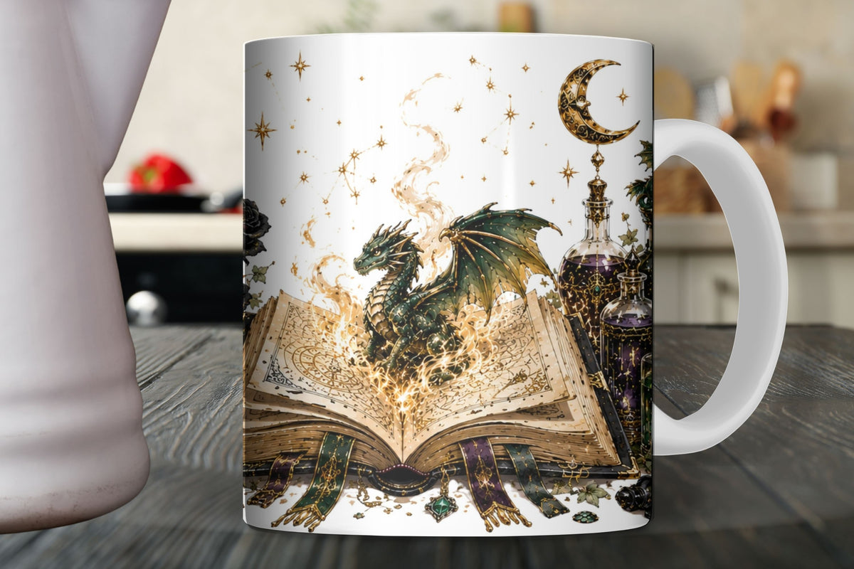 Dark Academia Dragon Mug  and Mug Wrap