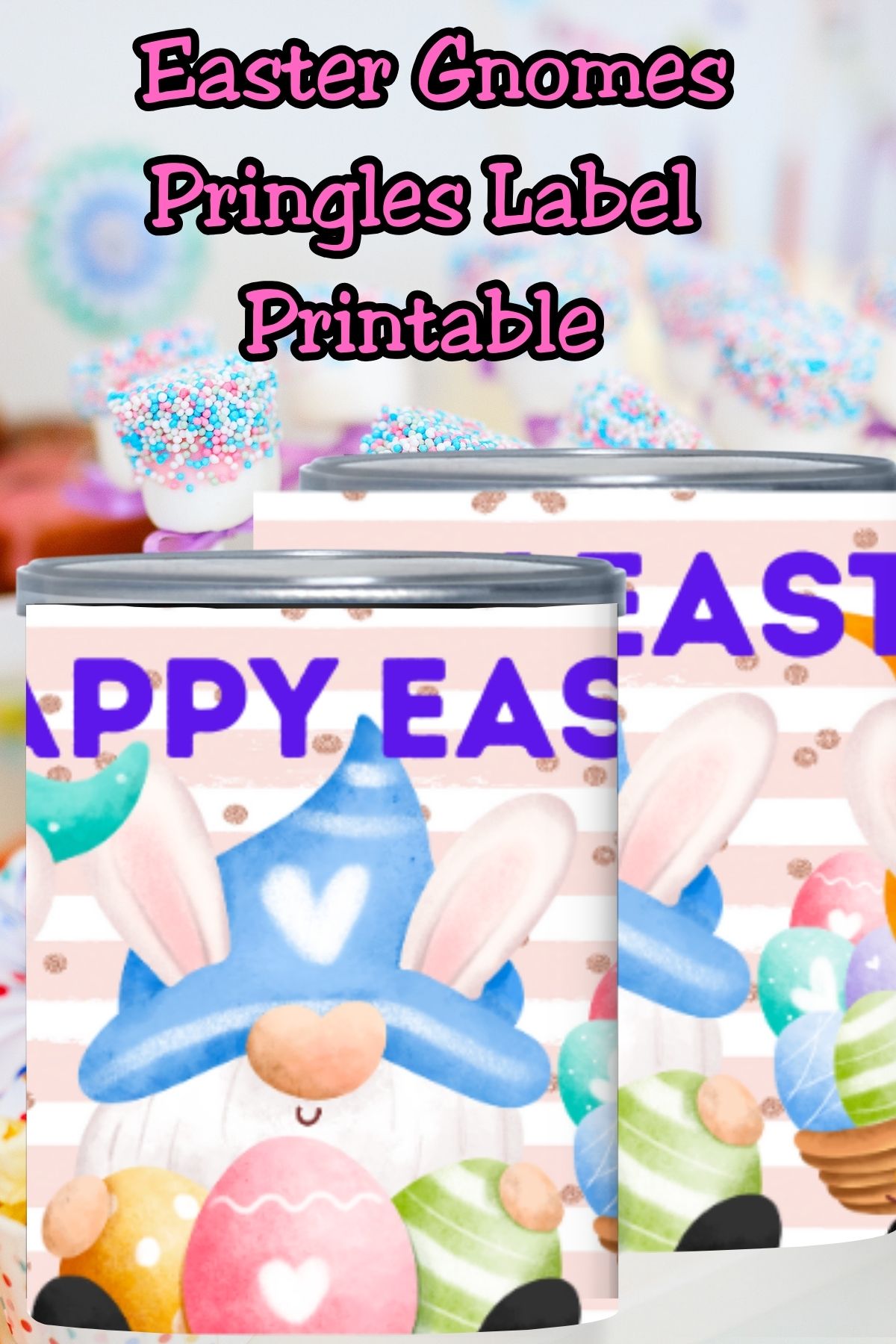 Turn store-bought snacks into adorable Easter party favors with this Easter gnomes Pringles can label. Featuring cute bunny gnome Easter artwork and soft pastel Easter decor, this Easter snack wrap is perfect for classroom Easter gifts, school parties, church events, and kids Easter treats. An easy pringles can wrap with a matching Easter lid label makes spring celebrations simple, fun, and stress-free.