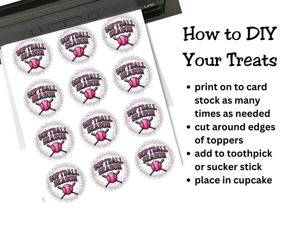 Pink Softball Cupcake Toppers Printable
