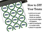 Instructions for DIY cupcake toppers with Seahawks logo on a white background