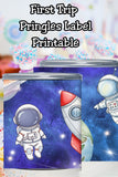 First Trip Around the Sun birthday party idea 🌌 These space-themed Pringles can labels and lid toppers make adorable first birthday favors for an astronaut party or outer space birthday celebration.