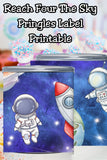 Reach Four the Sky fourth birthday party idea 🚀 These space-themed Pringles can labels make adorable 4th birthday favors for an astronaut party or outer space birthday celebratio