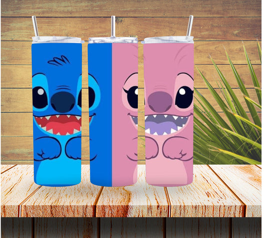 Angel and Stitch Faces 20 ounce Stainless Steel Tumbler   *610