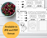 Thanksgiving Activity Placemats for Kids, Printable Thanksgiving Games, Kids Table Activities