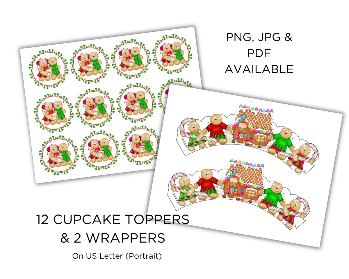 Gingerbread Man Cupcake Wrapper and Topper Printable