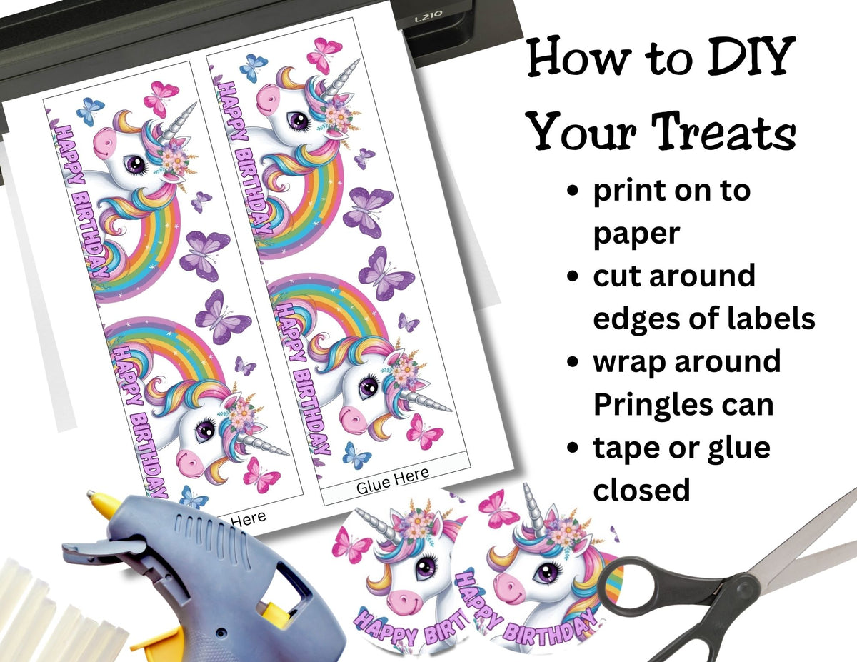 Unicorn Rainbow Pringles Labels Printable Party Favors