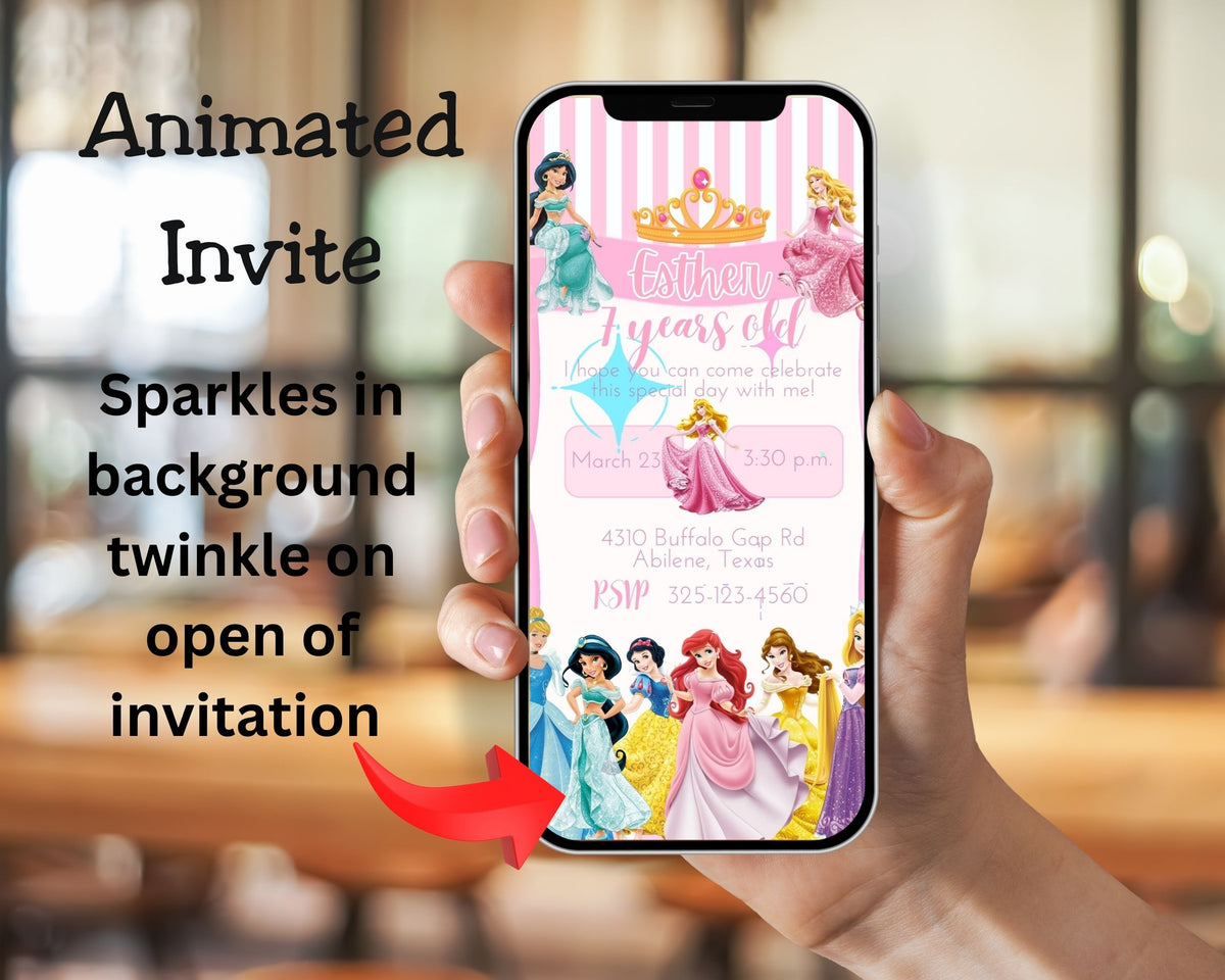 Fairy Tale Princess Mobile Party Invitation Editable Canva Link