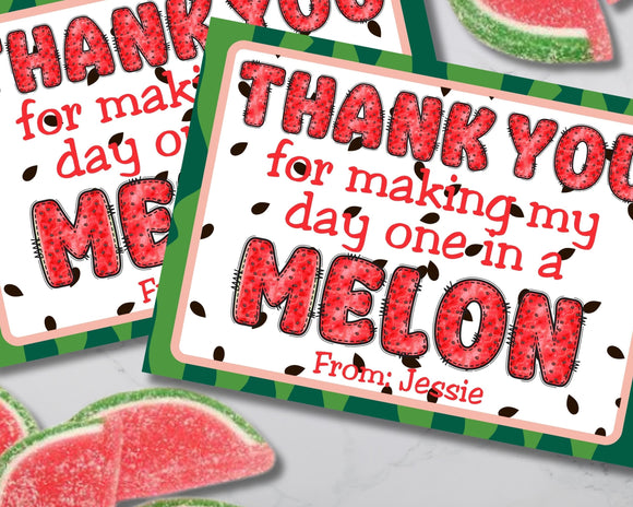 One in a Melon Thank You Canva Template Bag Topper Printable