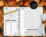 Thanksgiving Activity Placemats for Kids, Printable Thanksgiving Games, Kids Table Activities